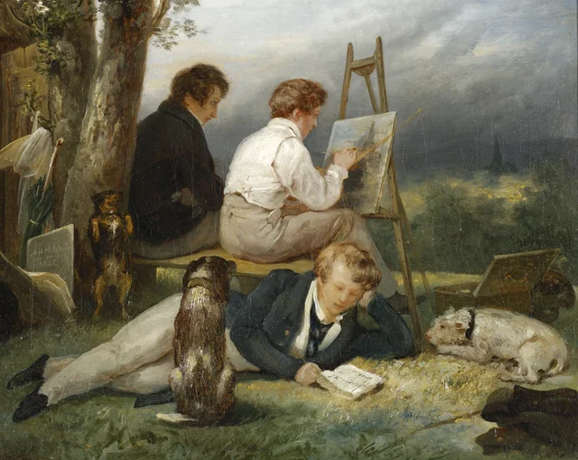The Three Scheffer Brothers in a Landscape, Ary Scheffer