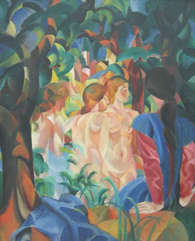 Baigneuses avec une ville à l'arrière-plan, August Macke
