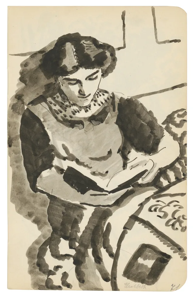 Caderno de esboços n.º 46, p. 71 verso: Elisabeth a ler