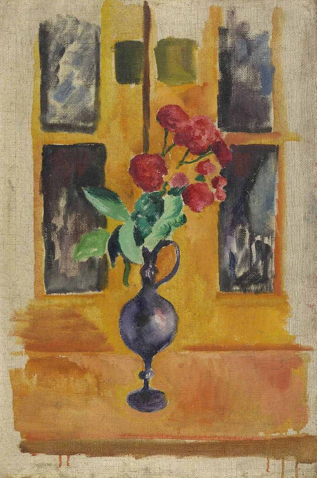Rosas japonesas en un vaso azul, August Macke