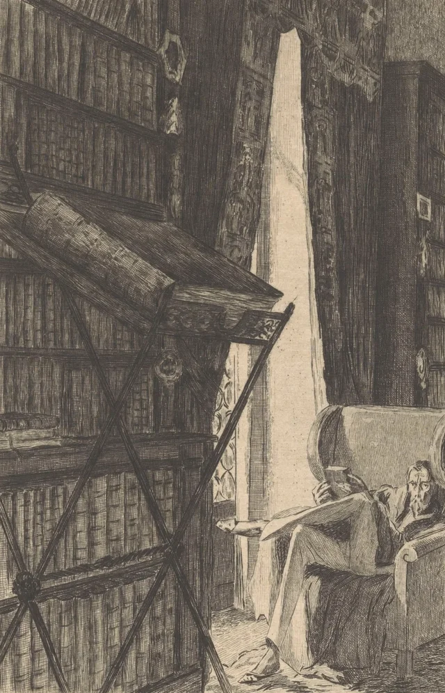 Homme dans un fauteuil dans une bibliothèque, Auguste Leroux