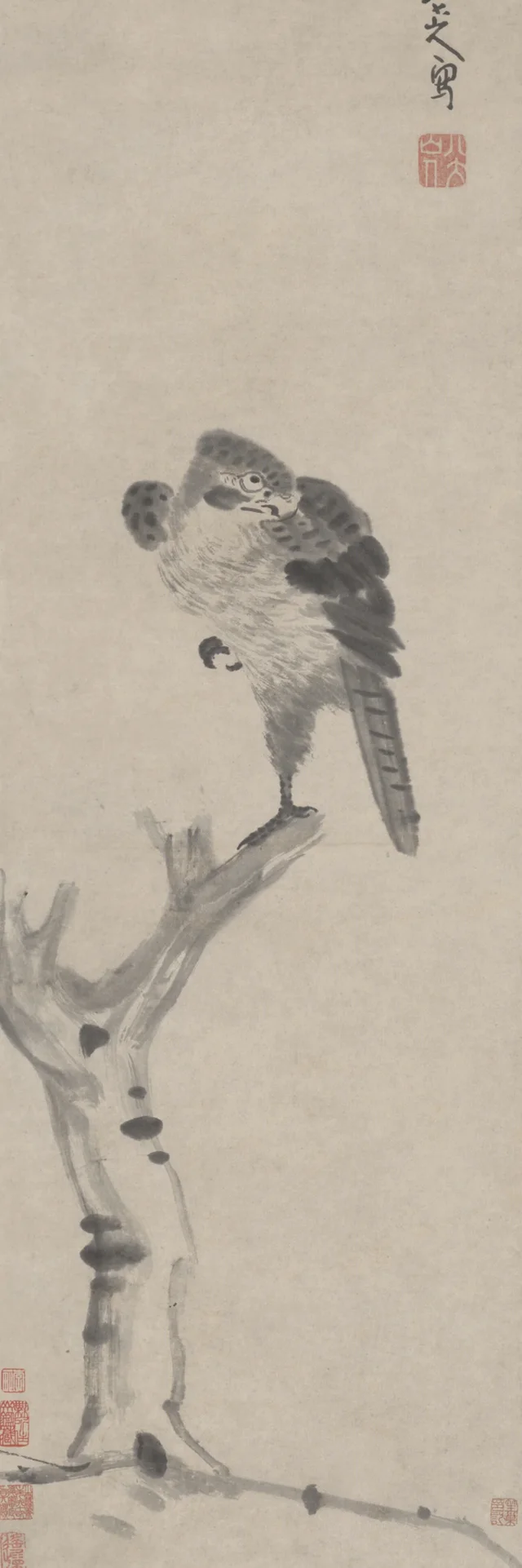 Aigle perché sur une souche morte, Bada Shanren