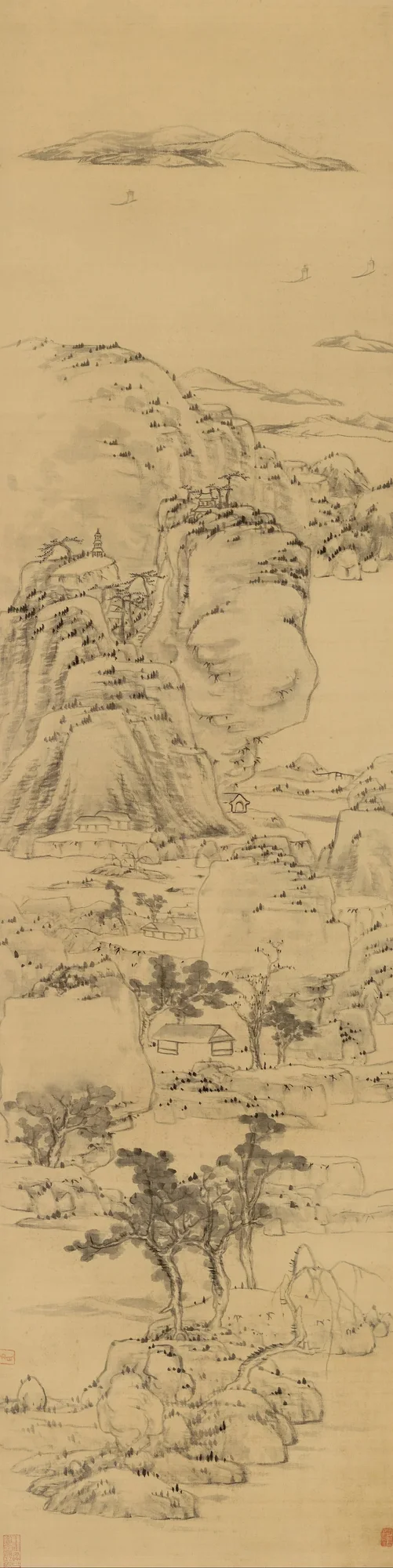 倪瓚（1301-1374）の筆意による山水図