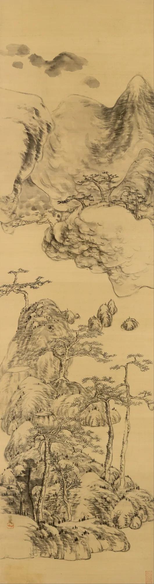 呉鎮（1280-1354）の筆意による山水図