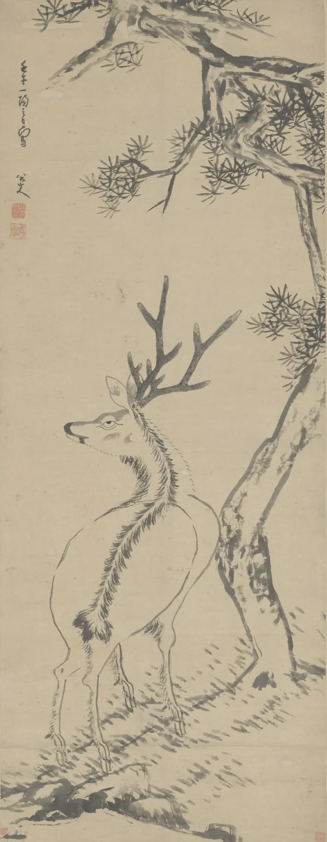 朱耷松鹿轴