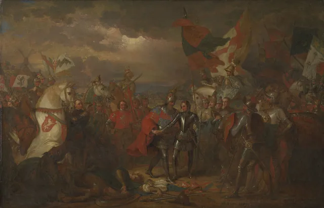 Eduardo III (1312-1377) y el Príncipe Negro (1330-1376) tras la batalla de Crécy (1346), Benjamin West