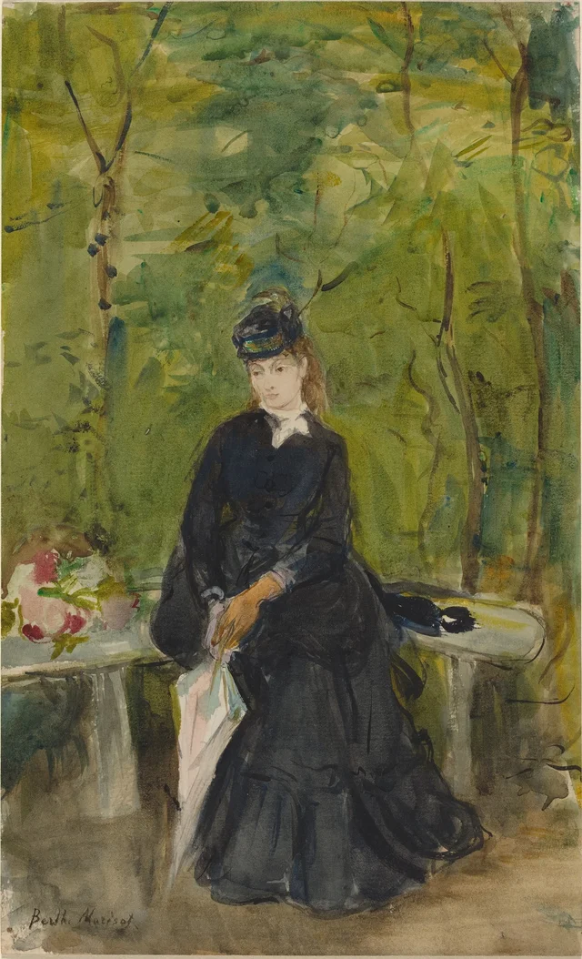 Edma, la sœur de l'artiste, assise sur un banc, Berthe Morisot