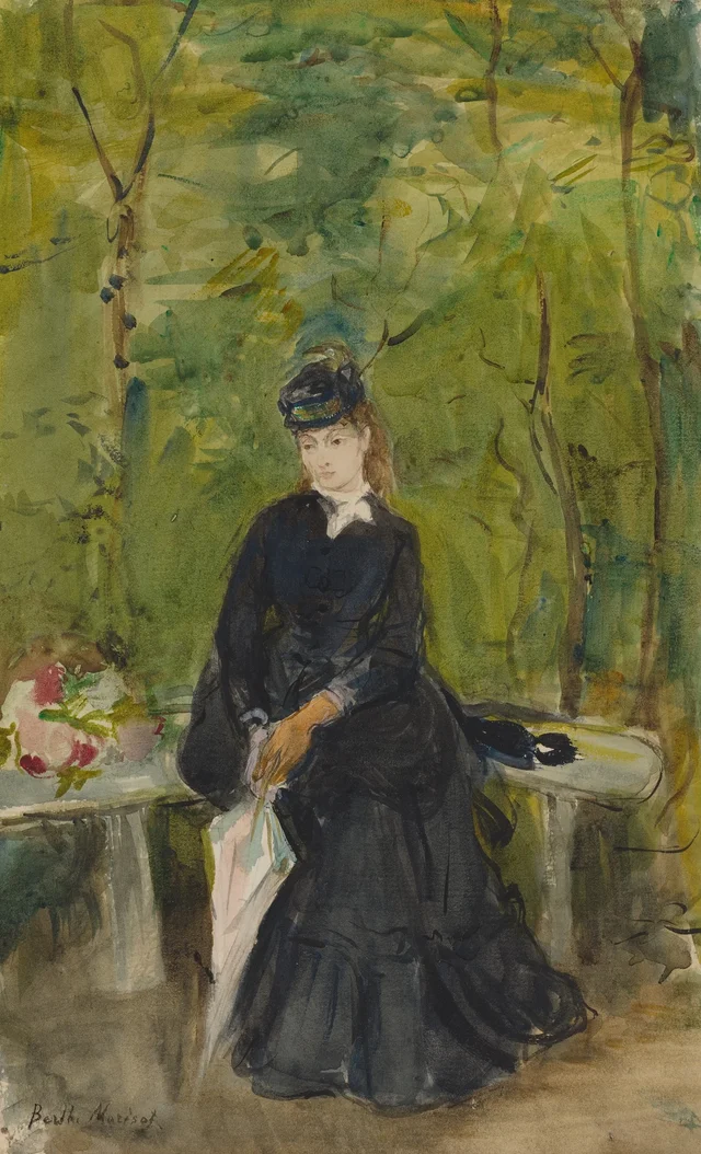 Edma, la hermana de la artista, sentada en un banco, Berthe Morisot