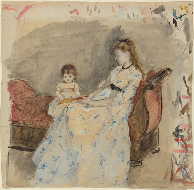 The Artist's Sister, Edma, with Her Daughter, Jeanne (recto); The Artist's Sister Edma Seated Outdoors (verso)