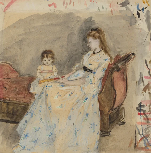 Edma, la hermana de la artista, con su hija Jeanne (recto); Edma, la hermana de la artista, sentada al aire libre (verso), Berthe Morisot