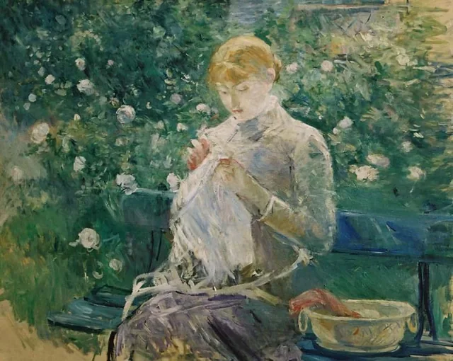 Pasie cousant dans le jardin de Bougival, Berthe Morisot