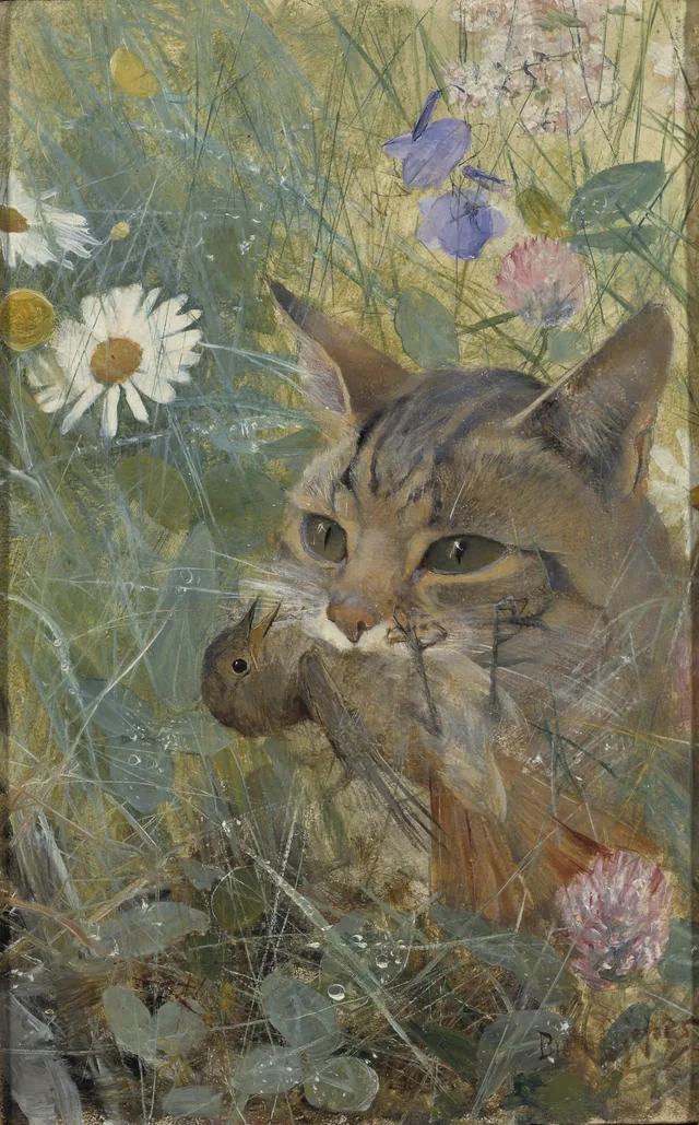 雛をくわえた猫（一つの額に収めた五つの動物習作のひとつ）