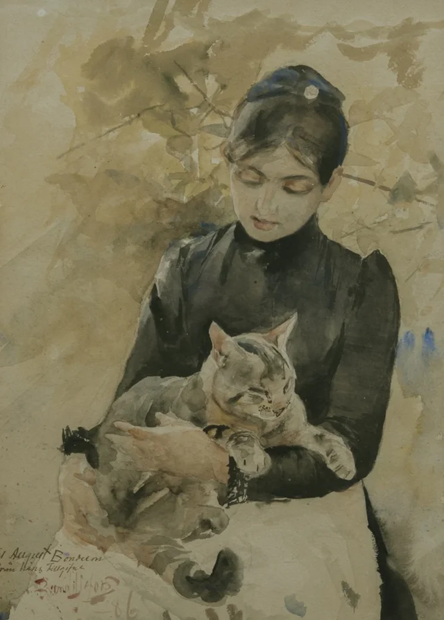 Mujer sentada con un gato