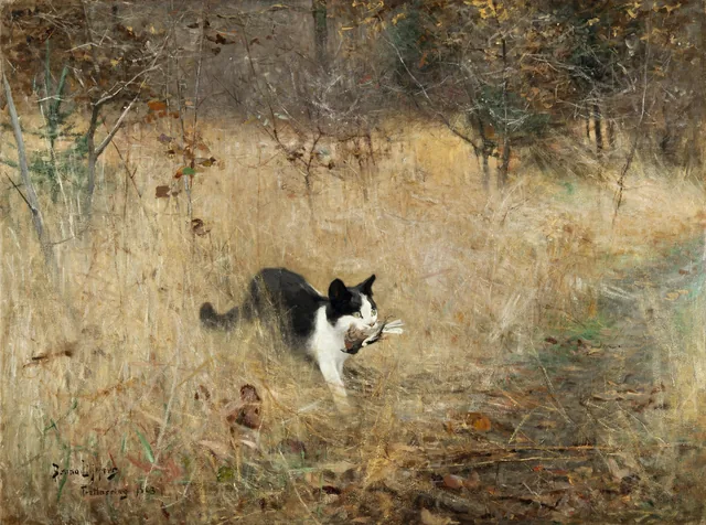 Gato caçando pássaros, Bruno Liljefors