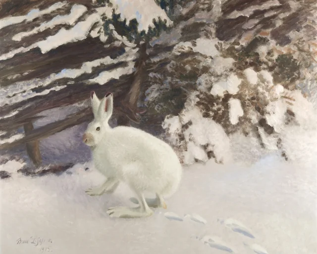 Liebre de invierno junto a una cerca, Bruno Liljefors