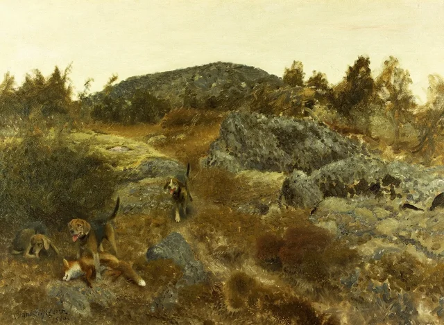 Renard pris par un chien courant, Bruno Liljefors