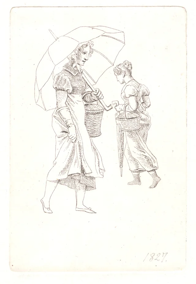雨の中の二人の女中