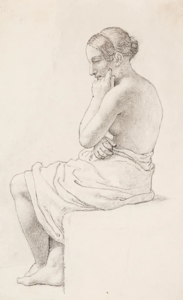 Estudio de una mujer semidesnuda sentada