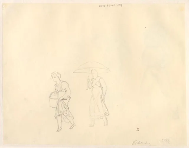 雨の中の二人の人物の習作