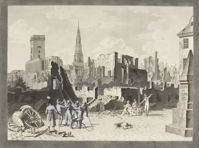 1807年9月のイギリス軍の砲撃後のウルフェルト広場（現在のグローブローズレ広場）