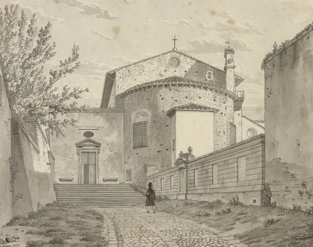 La Via Equizia con la entrada lateral de la iglesia de S. Martino ai Monti en el monte Esquilino, Roma