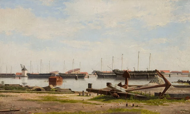 Parte de Nyholm con la grúa y algunos navíos de guerra