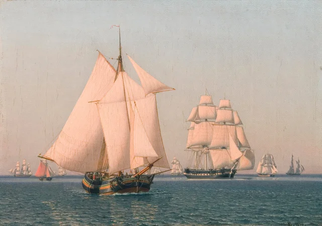 Varios barcos a vela, con brisa débil, en una clara tarde de verano, C.W. Eckersberg