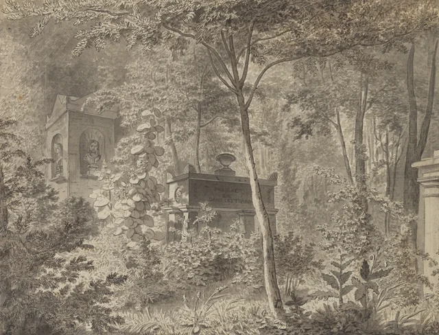 Junto a la tumba de Molière en el jardín Elíseo de los Petits-Augustins, París. 10 de junio (1811)