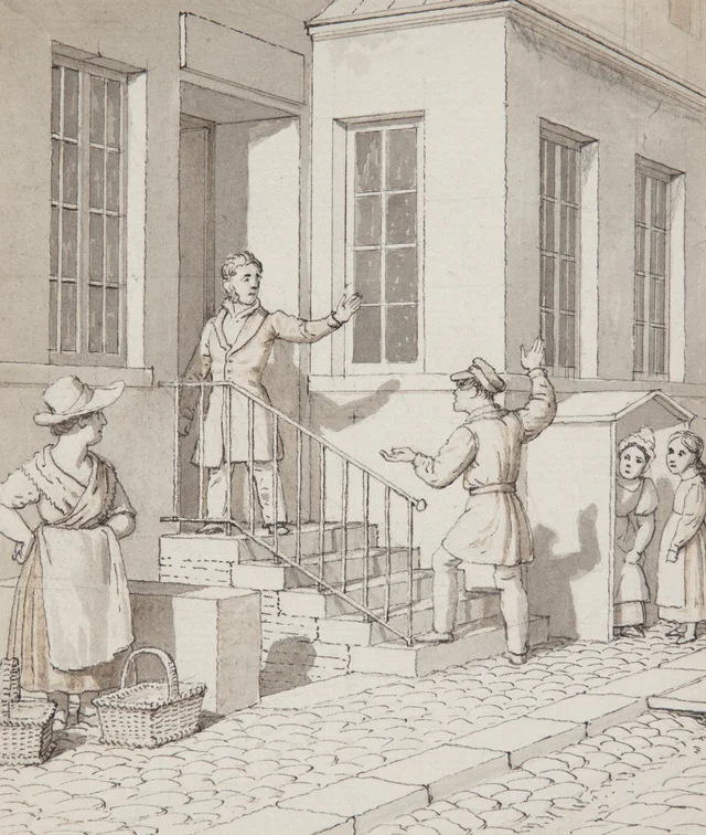 Disputa en la escalinata de la calle. Estudio preparatorio para «La perspectiva lineal aplicada a la pintura», lámina VII, 2, C.W. Eckersberg