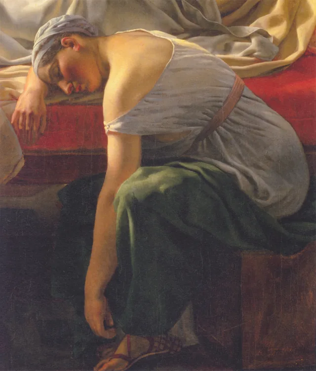 古代の衣装で眠る女、アルキュオネの乳母