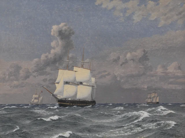 Una fragata y algunos otros barcos cruzando, C.W. Eckersberg