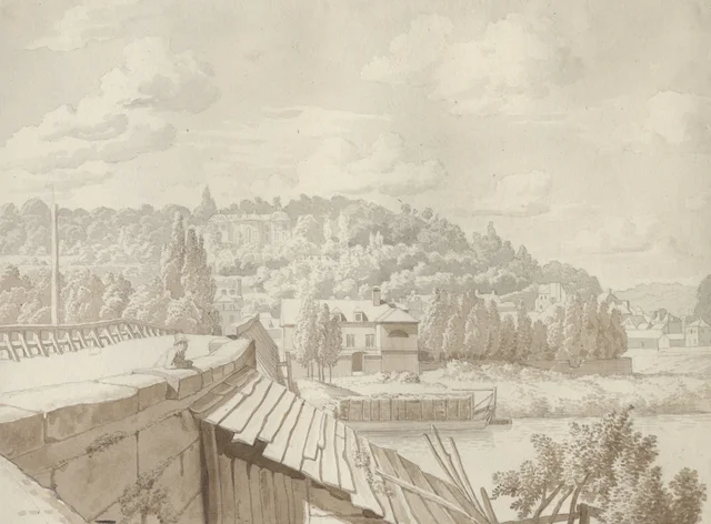 Vista cerca de Sèvres sobre el antiguo puente del Sena, hacia el parque de Saint-Cloud, París