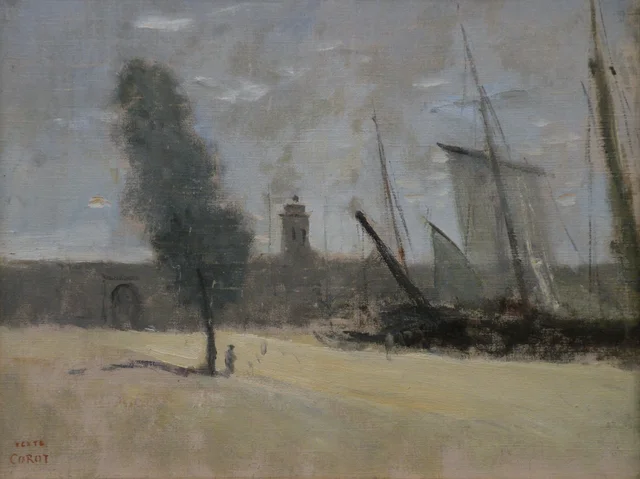 Dunkerque, murallas y puerta de entrada del puerto, Camille Corot