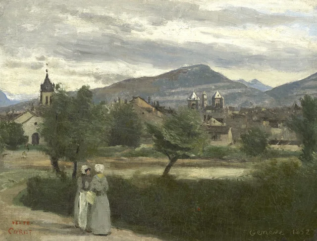 Ginebra. Vista tomada desde el campo, con el Petit Salève en el horizonte, Camille Corot