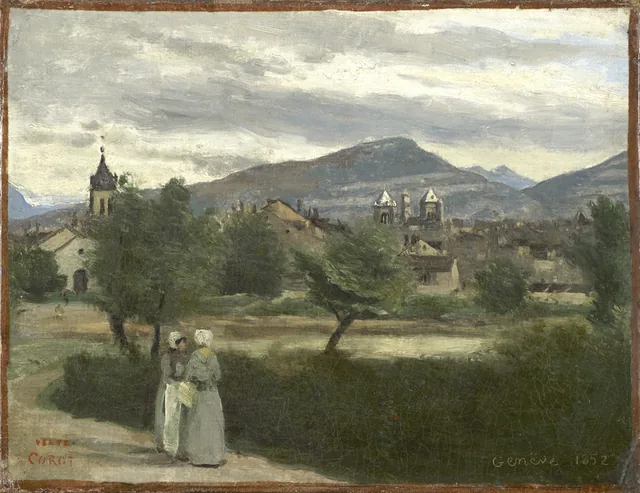 Genève. Vue prise de la campagne, avec le Petit Salève à l'horizon, Camille Corot