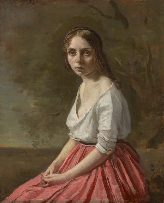 Muchacha con falda rosa