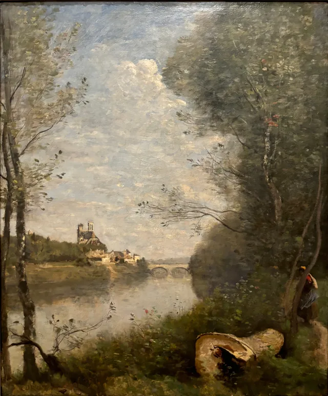 Distant view of Mantes Cathedral, Camille Corot