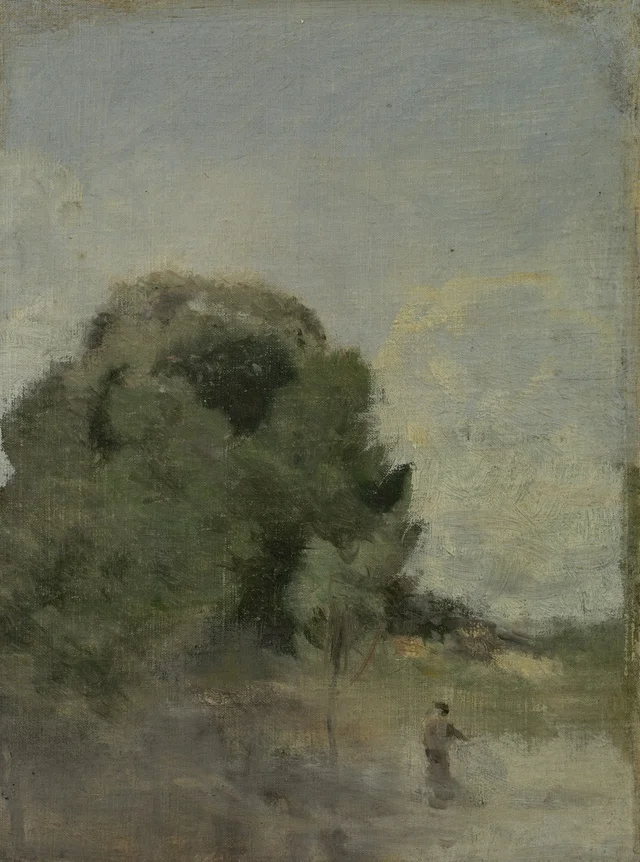 Paisaje con pescador de caña, Camille Corot