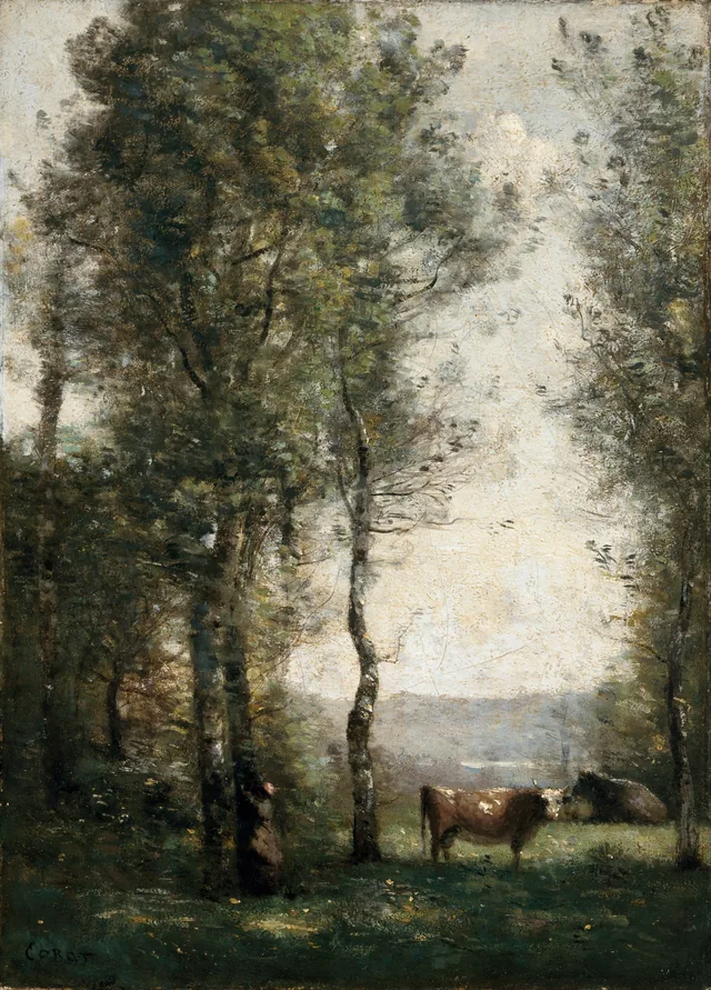 Paysage boisé avec des vaches dans une clairière, Camille Corot