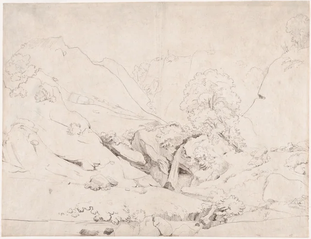 イタリアの風景（recto）；岩と木の葉（verso）