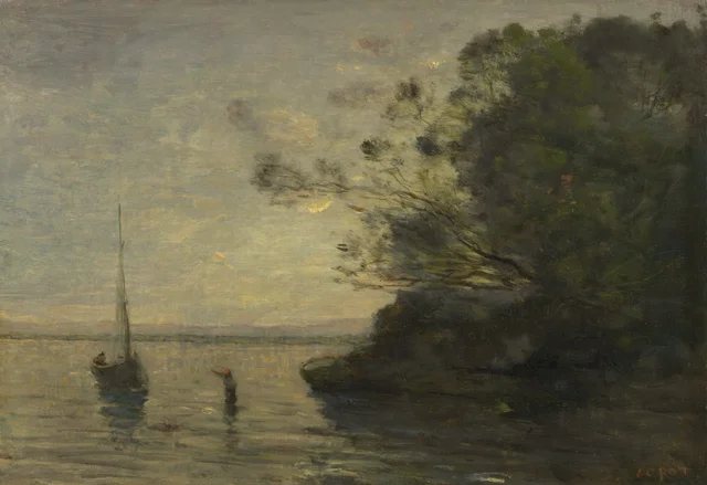 Atardecer en el lago, Camille Corot