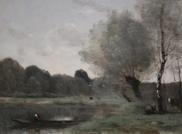 Recuerdo de Ville-d'Avray. Sauces y abedul a orillas del estanque, Camille Corot