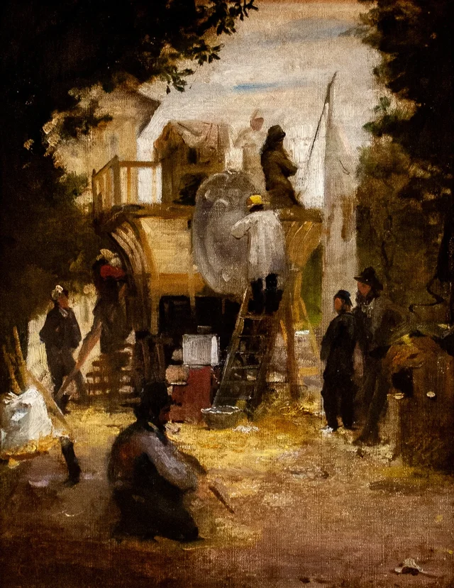 Une équipe de sculpteurs travaillant sur un chantier