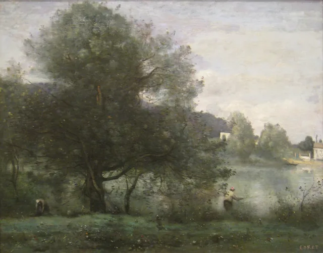 An Idyllic Spot at Ville-d'Avray—A Fisherman on the Banks of the Pond