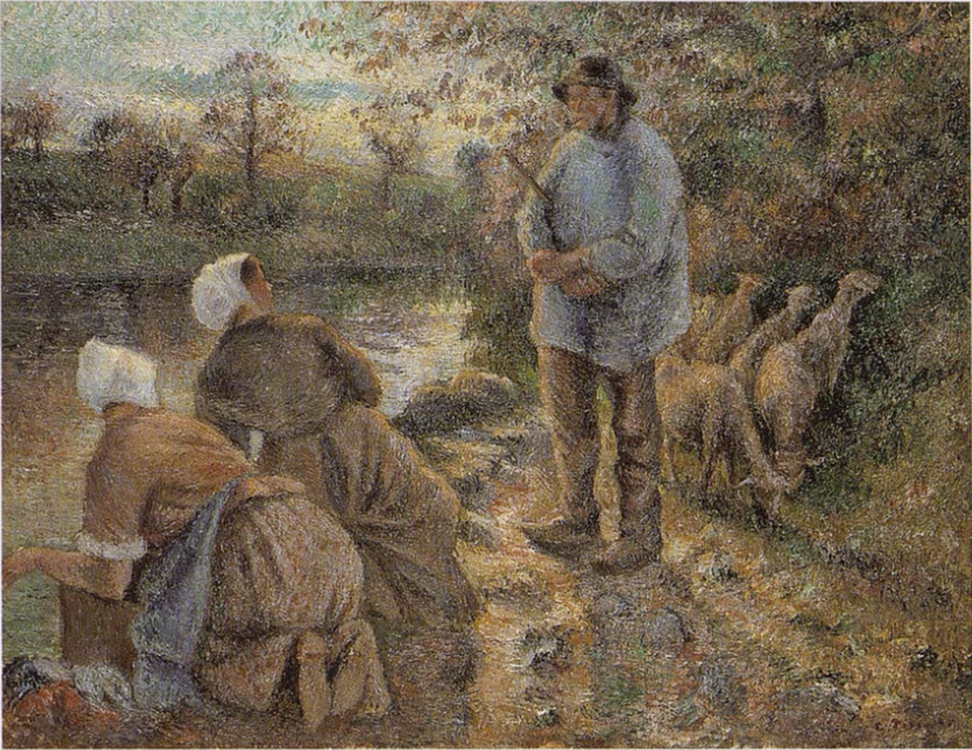 Berger et laveuses à Montfoucault, Camille Pissarro