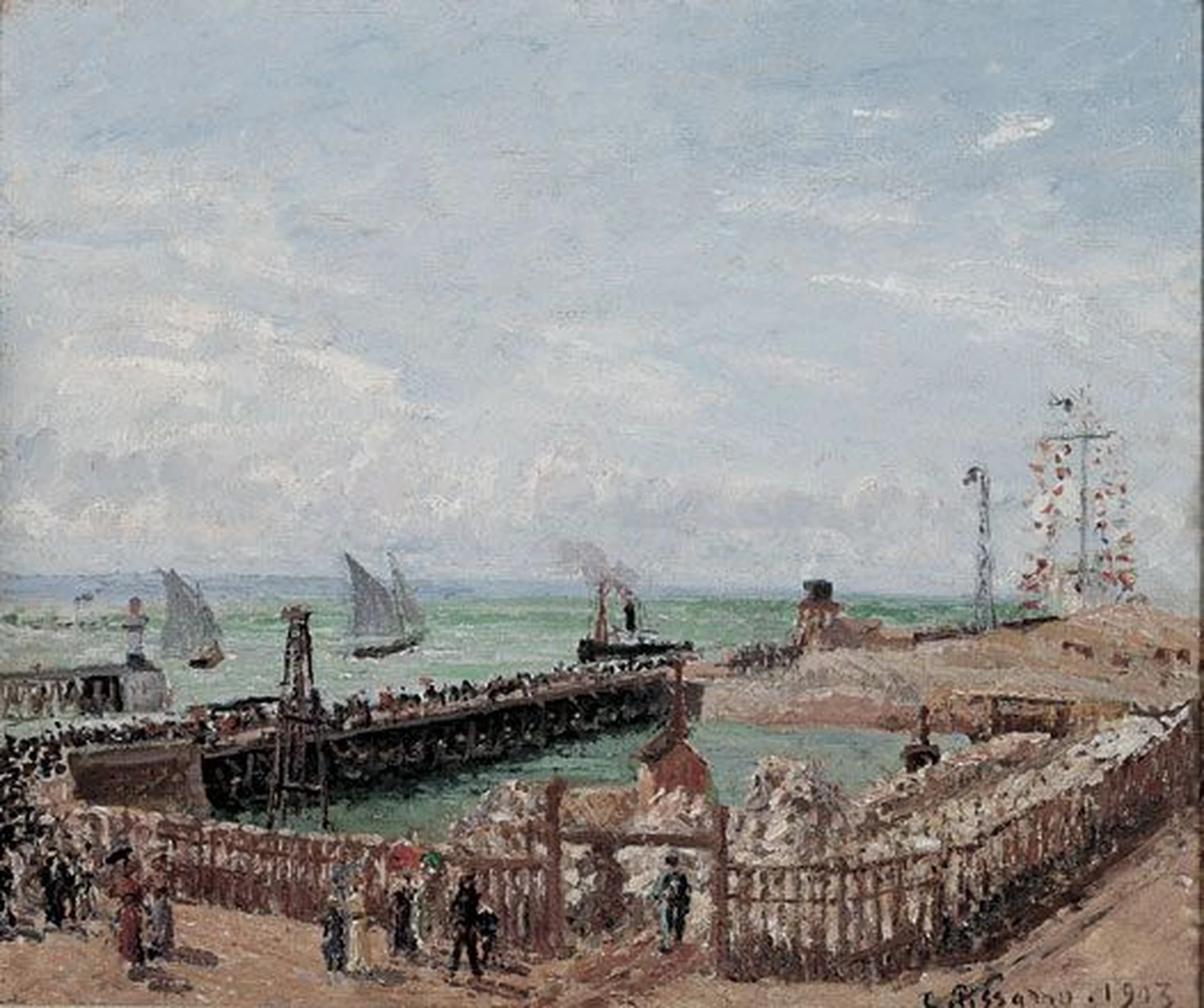 Entrée du port du Havre et le brise-lames ouest, soleil, matin, Camille Pissarro