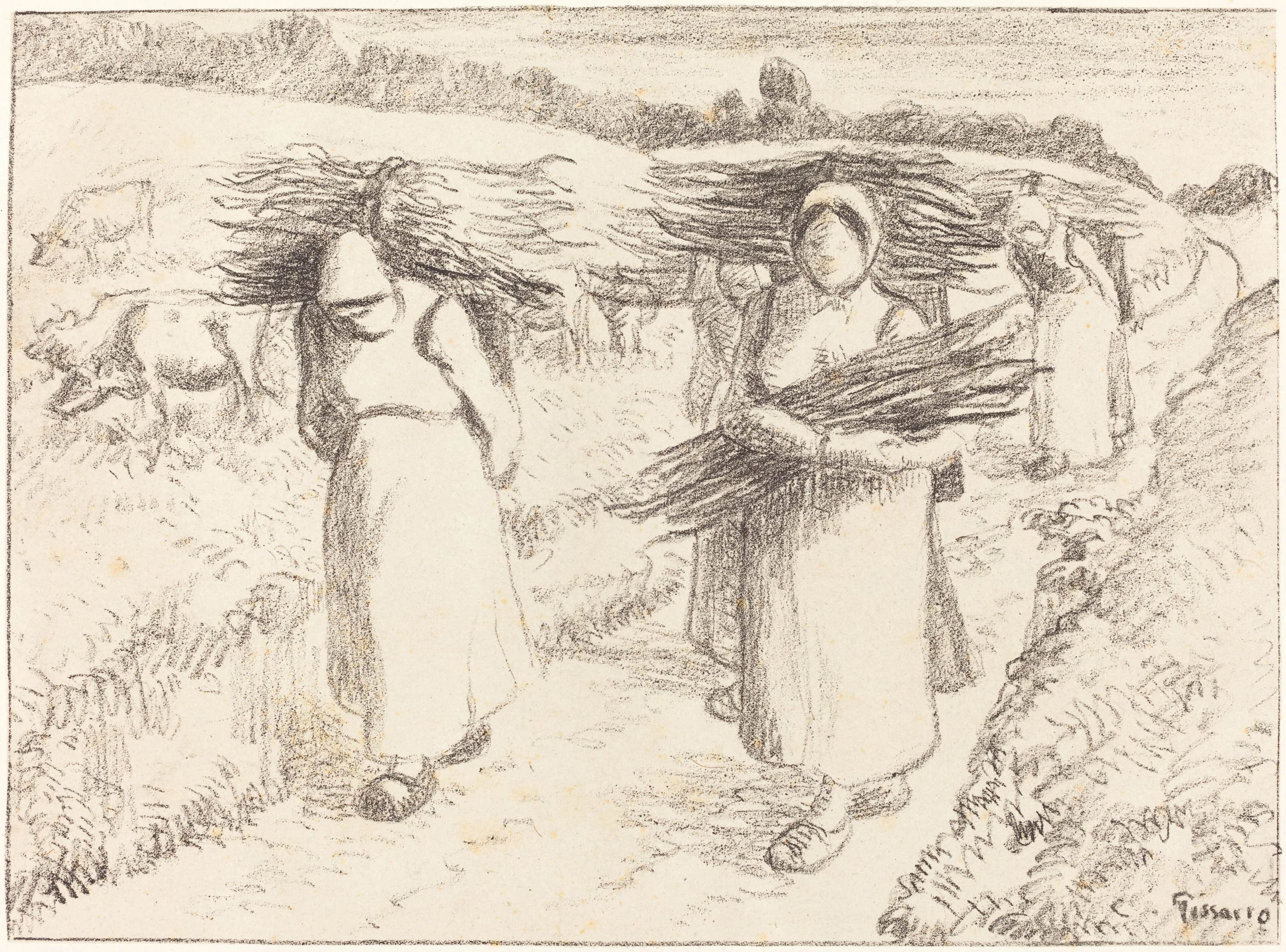 Peasants Carrying Sticks (Paysannes portant des fagots), Camille Pissarro