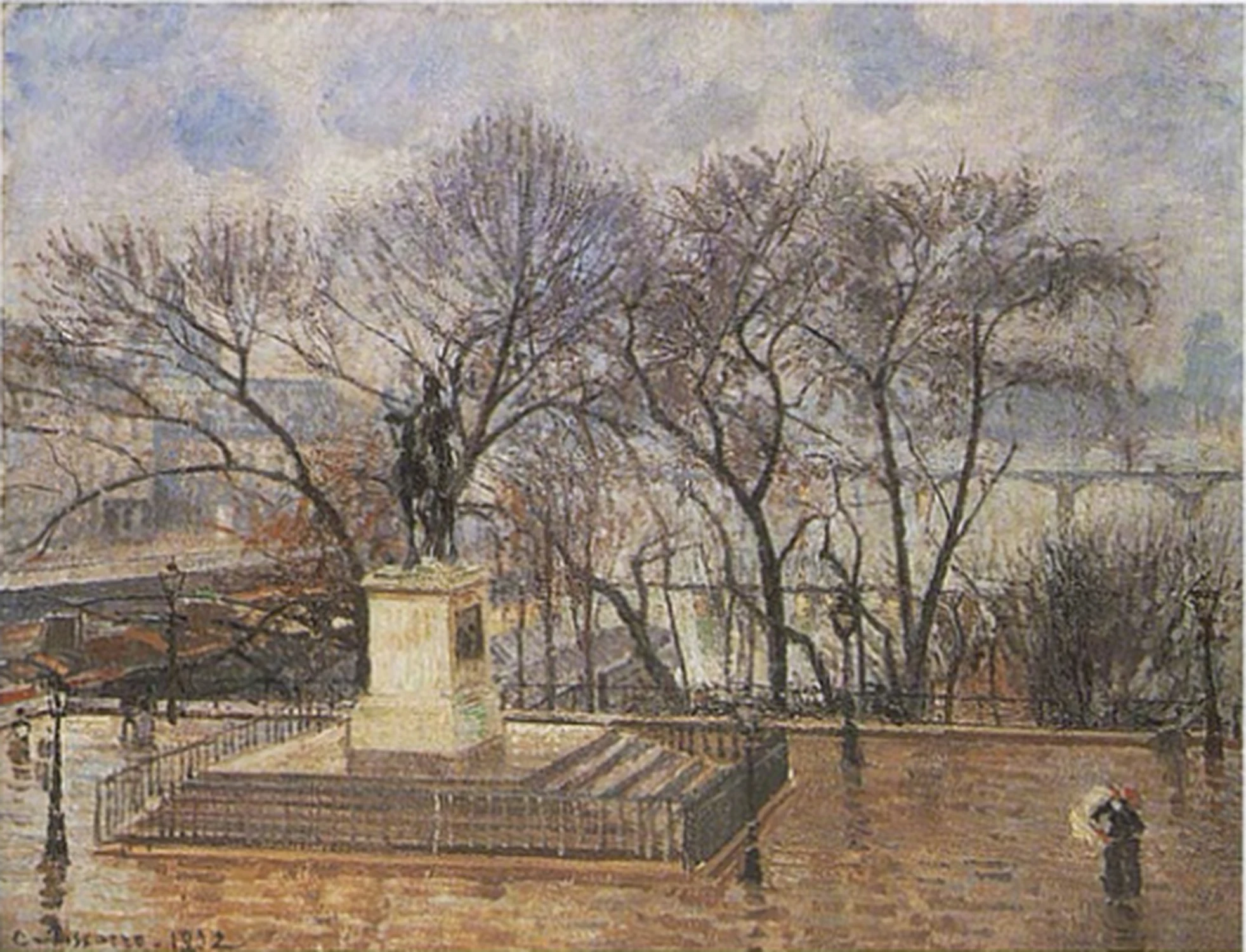 The Raised Terrace of the Pont-Neuf, Place Henri IV: in Morning Rain, Camille Pissarro