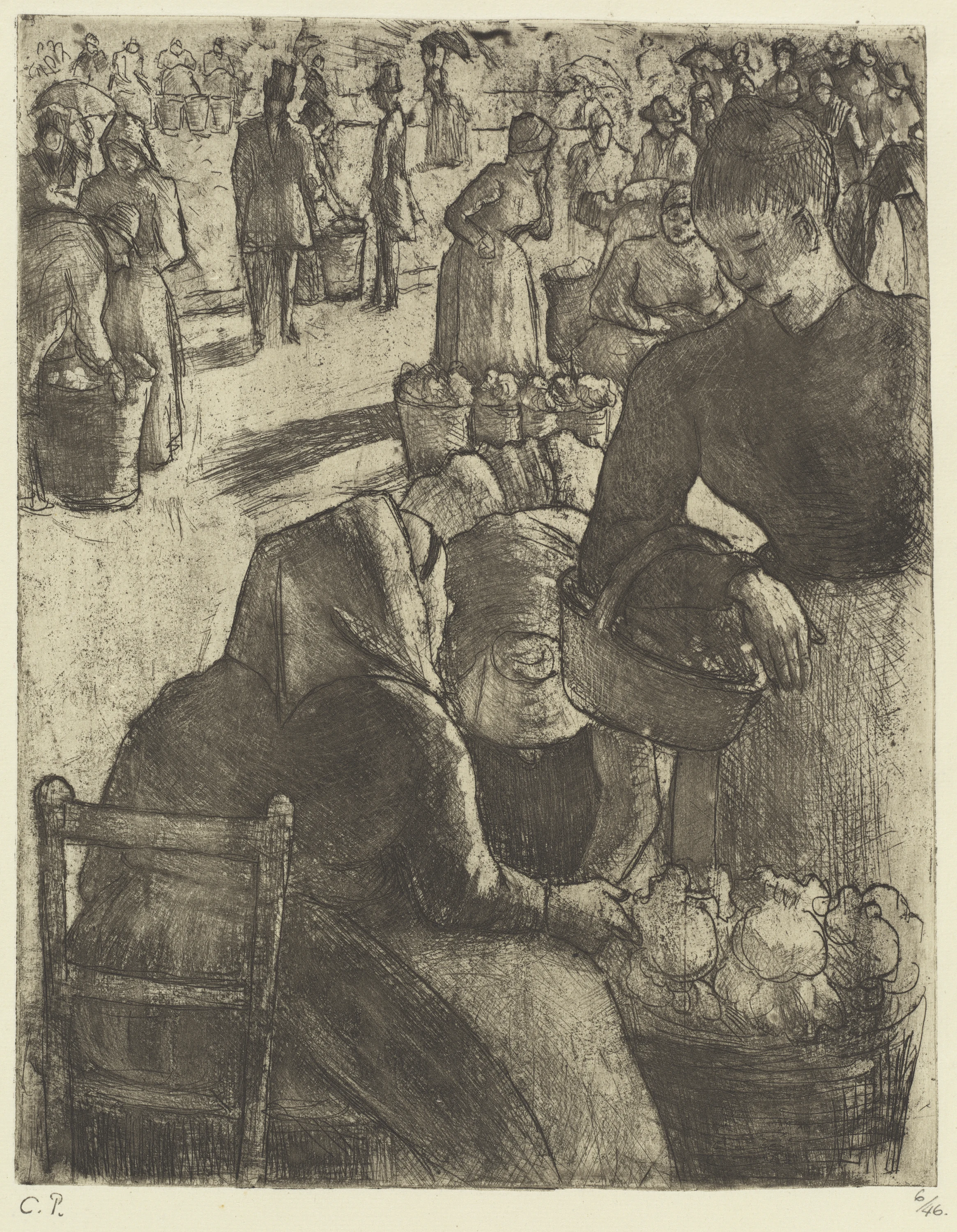 Vegetable Market at Pontoise (Marche aux legumes a Pontoise), Camille Pissarro