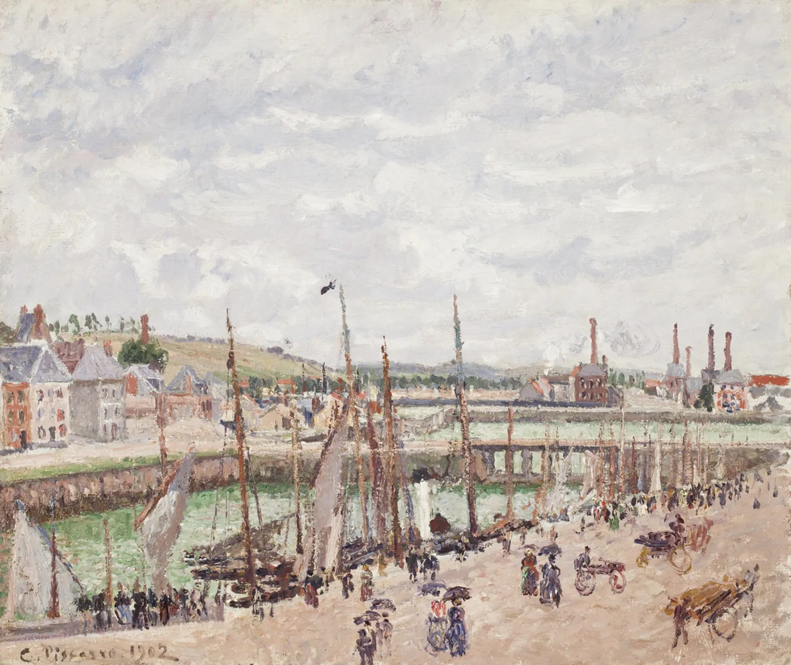 Bassins Duquesne et Berrigny á Dieppe, temps gris, Camille Pissarro